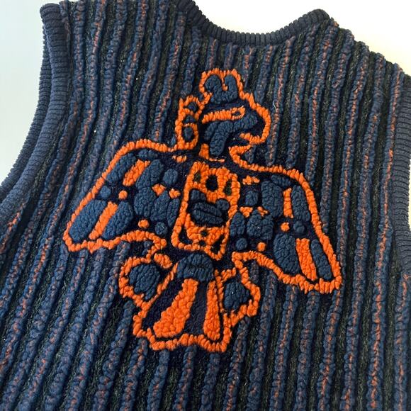 Vintage Starfire 90s Navy Soft Ribbed Aztec Boho Button-Down Vest Sz 10 M - Picture 5 of 9